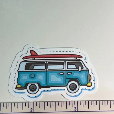 $3.99 • Buy Hippie Van With Red Surfboard Blue  Love Flowers Bus VW - Vinyl Sticker Decal