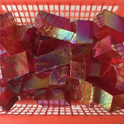 6-7pcs 1lb Red RAINBOW TITANIUM Calcite Crystal ICELAND SPAR Mineral Healing • £16.40