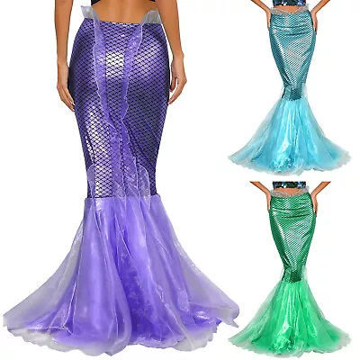 US Womens Sexy Mermaid Costume Fancy Party Sequins Maxi Dress Long Tail Skirt • $6.43