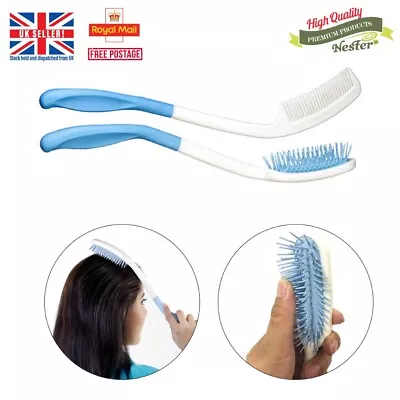 Extra Long Handled Hair Brush & Comb Set Rubber Grip Unisex • £8.99