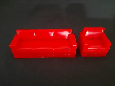 Marx 1950s Dollhouse Living Room Furniture: Red Couch And Chair • $13.99