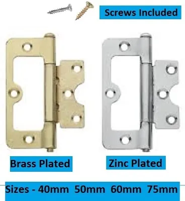 Door Flush Hinges WITH SCREWS Non Mortice Easy Fit Cabinet & Cupboard & Louvre  • £26.60