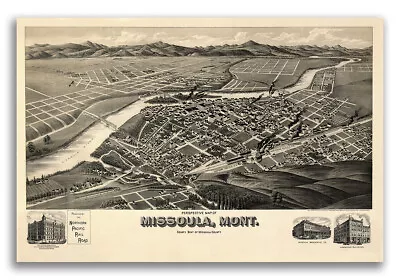 1891 Missoula Montana Vintage Old Panoramic City Map - 24x36 • $25.95