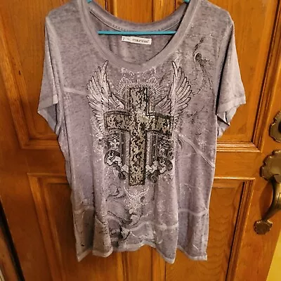 Maurices Gray Short Sleeve Cross Shirt Size 2 • $19.99