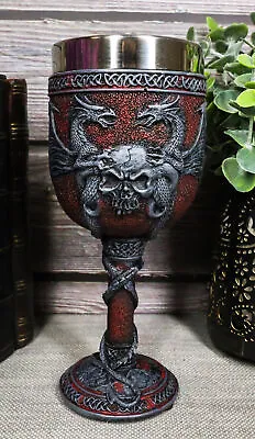 Medieval Dual Dragon With Skull Crest Ossuary Goblet Wine Chalice 7oz Capacity • $22.99