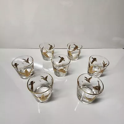 Mid Century Modern Set Of 7 Libbey Gold Duck Mallard Lowball Glasses • $18.99