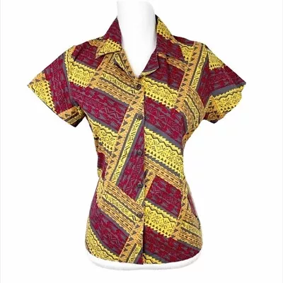 Jackie K Top Adult Women 14 Button Down Fiji Made Africa Tribal Print Collared • $12.50