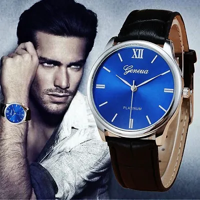 Men's Designer Watch With Sapphire Blue Face & Black Crocodile Leather Strap • £9.95