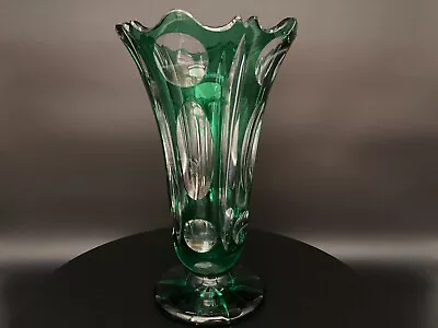 Very Nice Large Crystal Vase Green/Clear 20s Art Deco Ground Vase • £59.81