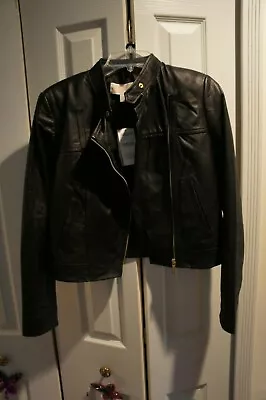 Michael KORS - Black Leather Jacket - Size S -slant Pockets - Gold Hardware • $99.99