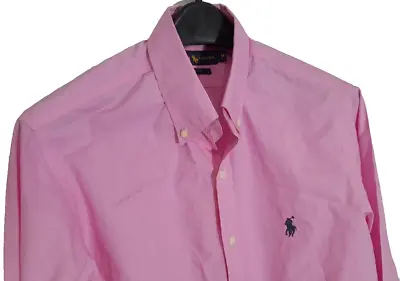 Polo Ralph Lauren Shirt Slim Fit Pink Plain Medium Size • £29.99