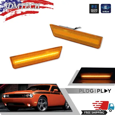 Amber Lens + LED Front Bumper Side Marker Lights For Dodge Challenger 2008-2014 • $19.99