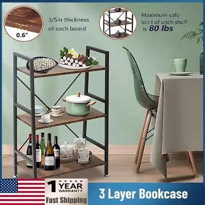 3 Tier Industrial Bookshelf Vintage Bookcase Display Rack And Storage Shelf • $48.44