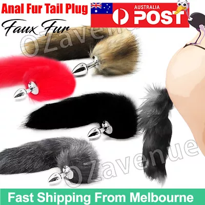 Stainless Steel Anal Butt Plug Faux Fur Cat Fox Tail Metal Animal Female Sex Toy • $15.45