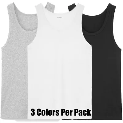 3 Pack Mens 100% Cotton Tank Top A-Shirt Wife Beater Undershirt Black Grey White • $16.61