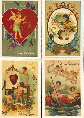 A822 Vintage Valentine Postcard Lot Of Four 4  X6  Light Weight Perferated Edge • $9.97