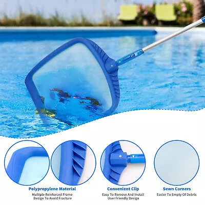 Pool Cleaning Tool Skimmer Net Heavy Duty Swimming Leaf Rake Flat Pool Fine Mesh • $8.95