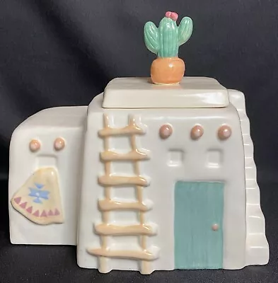 Vintage Treasure Craft Aztec Pueblo Mesa Southwestern Adobe Cactus Cookie Jar • $62.95