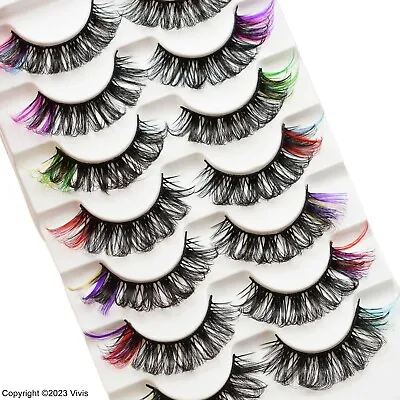 False Lashes Colored Eyelashes Dramatic 3D Faux Mink Fluffy Wispy Cosplay Mixed • £4.99