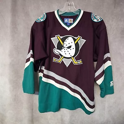 Vintage 90s Starter NHL Anaheim Mighty Ducks Hockey Jersey Youth L XL Disney • $59.99