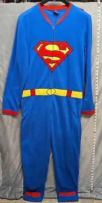 DC COMIC Superman One Piece Pajamas With Cape Cosplay Size Medium Adult Fleece • $10.49