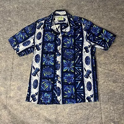 Vintage Ui Maikai Hawaiian Shirt Mens S/M Button Up Blue Floral Tiki • $22.99