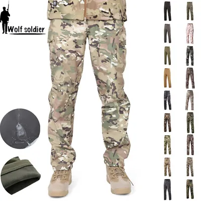 ESDY Men SoftShell Pants Tactical Combat Waterproof Fleece Casual Cargo Trousers • $36.09