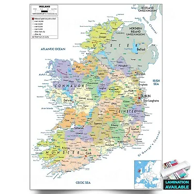 Ireland Map Poster Educational Wall Art Print - A5 A4 A3 Great Britain Wales ROI • £2.99