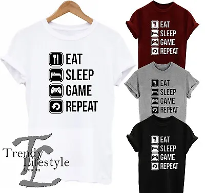 Eat Sleep Game Repeat Print Gaming Trendy Geek  Boys Unisex T-shirt 4 Colors • £6.99