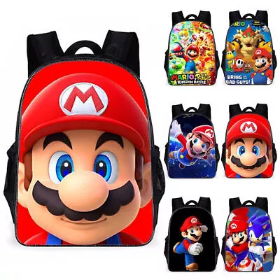 Kids Boys Girls Super Mario Printed Backpack School Bag Cartoon Travel Rucksack` • £17.99