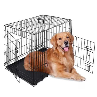 £19.99 • Buy Dog Cage 2 Doors Puppy Training Crate Pet Carrier  30” 36” 42” Fold Metal Cages