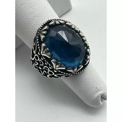 Vintage Huge Chunky Blue Faceted Mens Ring Turkish Handmade • $179