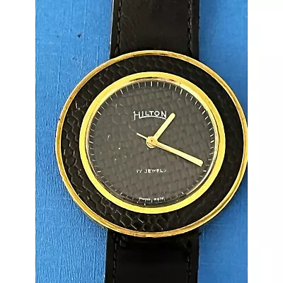 Vintage Hilton Watch 17j Black W Gold Tone & Band 4 Parts /repair • $29.99