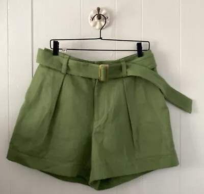 NWOT Vince Women's Kiwi Green Belted Twill Shorts Size 10 Pockets • $70