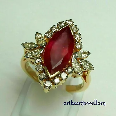 3.55CT Marquise Cut Real Red Ruby Engagement Wedding Ring 14K Yellow Gold Over • $165.28