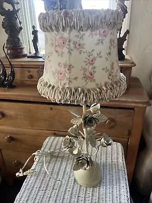 Laura Ashley Pleated Ruffle  Rose Lamp Shade Metal Toile Flower Lamp 25 In • £164.07