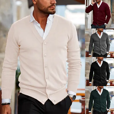 Buttons Cardigan Solid Shirt Men Cardigan Sweater Knitwear V Neck Coat Tops Soft • $20.78