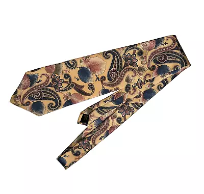 Classy 417 By Van Heusen 100% Silk Neck Tie Soft Yellow Blue Paisley Excellent! • $3.99