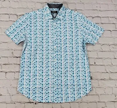 DKNY Stretch Shirt Aqua White Button Down MENS SIZE MEDIUM  • $19.50