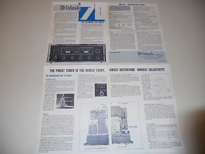 McIntosh MR-78 Audiophile Tuner Brochure 4 Pg Specs+Articles+Info 1972 • $11.99