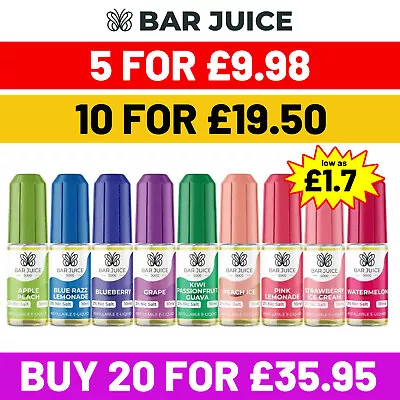 Bar Juice 5000 Nic Salt 10ml E Liquid 10mg / 20mg Vape Juice 50/50 VG/PG Bulk • £2.25