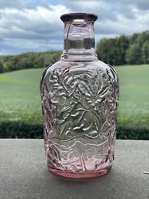 Canadian Maple Leaf Pink Pressed Glass Bottle Vintage • $14.99