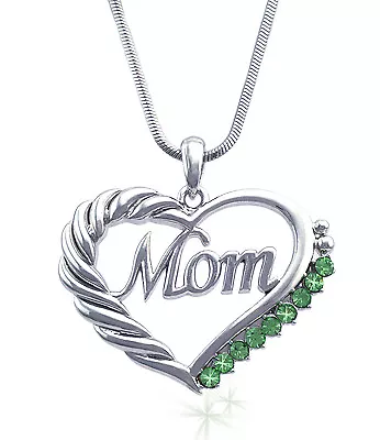 MOM Lime Green Crystal Heart Necklace August Birthday Gift For Mom GiFT BOX • $9.99