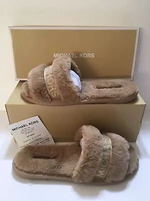 Michael Kors Slipper Alexis Slide Open Toe Camel Size 9 New In Box • $59