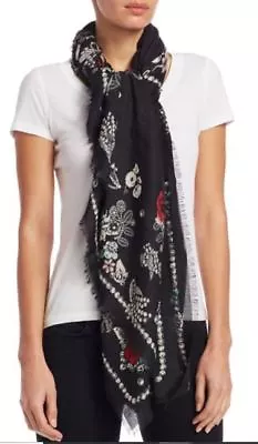 $424.88 • Buy NWT Alexander McQueen $365 Pearl & Skull Modal / Wool Scarf, Lead Ivory