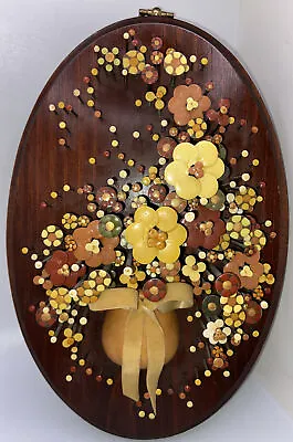 Pol-O-Craft Nail Art Pauline A. Owens ~Flower Basket Wood Art Oval Vintage 1977 • $18.95