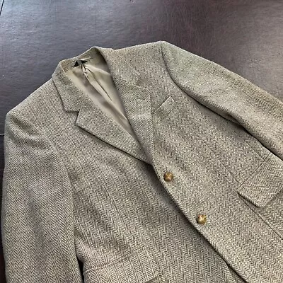 Vintage Harris Tweed Sport Coat Men 40s Beige  Hand Woven Wool Usa Union Made • $114