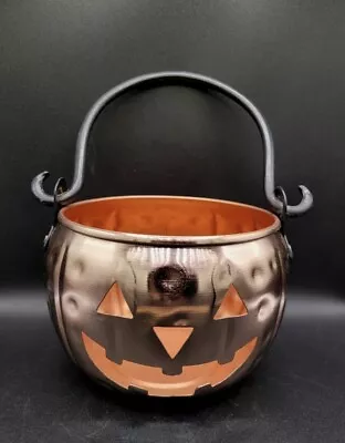 Copper Metal Pumpkin Jack O Lantern Hammered Cauldron Iron Handle Halloween  • $35