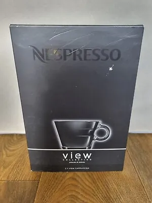 £12 • Buy Nespresso VIEW 2 Glass Cappuccino Cups & Steel Grey Plasstic Saucers .
