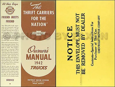 1942 Chevrolet Pickup And Truck Owner Manual With Envelope 42 Chevy Owners Guide • $87.37